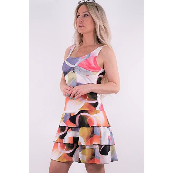 Women's Ruffle Tank Dress Size L Print Summer Dress Michael Tyler NWT - Picture 2 of 6